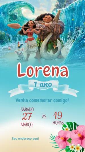 Convite Digital Aniversário Moana e Maui Editável