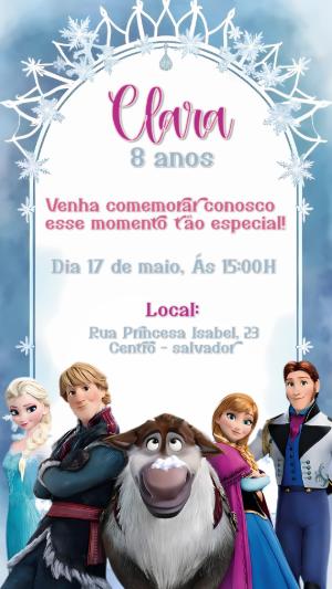 Convite de Aniversário Frozen com Personagens para Editar Online