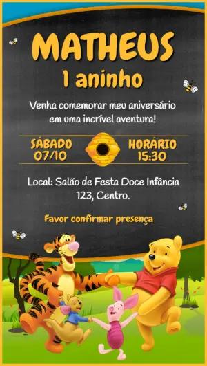 Convite Aniversário Ursinho Pooh e Amigos para Editar Online