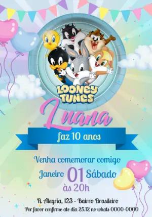 Convite Digital Looney Tunes Baby Aniversário Infantil Editável