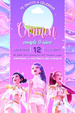 Invitación de Cumpleaños Las Guerreras K-Pop para Editar