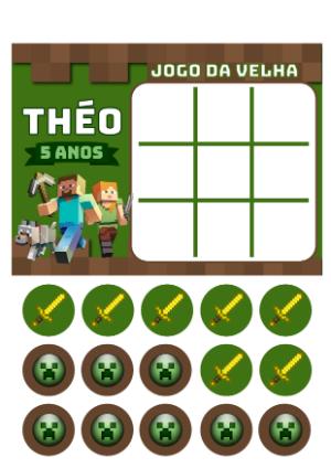 Jogo da Velha Minecraft Editável para Lembrancinha de Festa