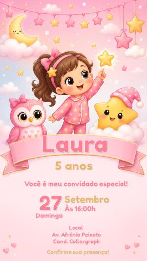 Convite de Aniversário Festa do Pijama Menina Editável