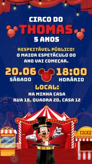 Convite de Aniversário Circo do Mickey para Editar Online