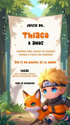 Convite de Aniversário Naruto com Personagens para Editar Online