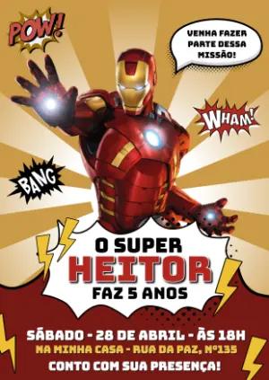 Convite de Aniversário Homem de Ferro estilo HQ para Editar