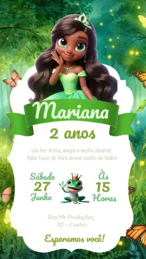 Convite Aniversário Princesa Tiana e o Sapo para Editar Online