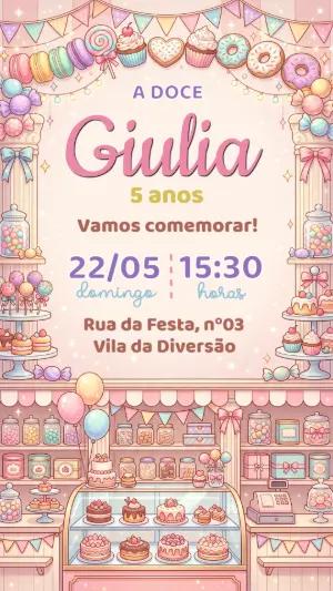 Convite de Aniversário Confeitaria Doce Rosa Editável