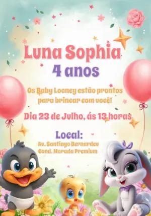 Convite Aniversário Baby Looney Tunes para Editar Online