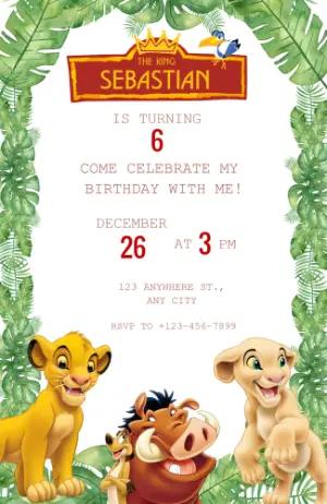 Lion King Birthday Invitation Template, Editable Jungle Theme