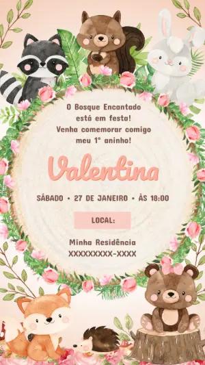 Convite Aniversário Bosque Encantado com Animais Para Editar