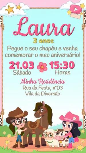 Convite de Aniversário Boiadeirinha Infantil para Editar