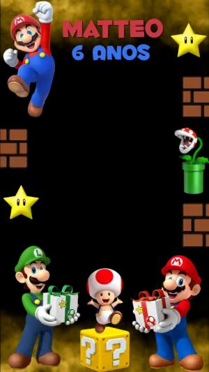 Moldura de Aniversário Super Mario Bros Editável