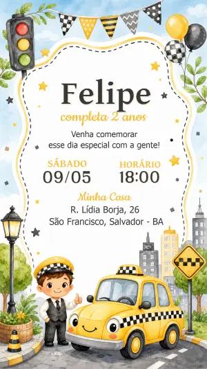 Convite de Aniversário Infantil Tema Táxi para Editar Online