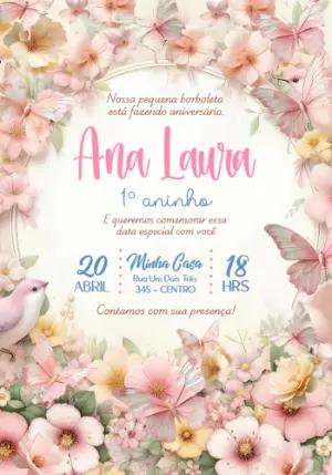 Convite de Aniversário Jardim das Borboletas Rosa Editável