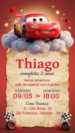 Convite de Aniversário Carros Relâmpago McQueen Editável