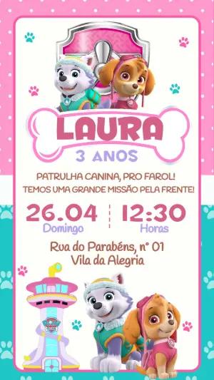 Convite Patrulha Canina Menina Rosa e Lilás para Editar