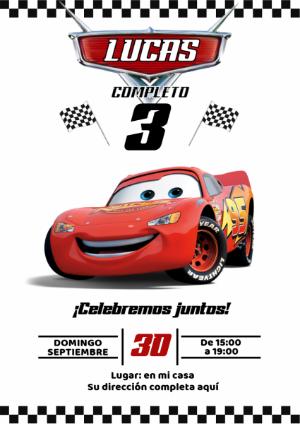 Invitación de Cumpleaños de Cars con Rayo McQueen para editar