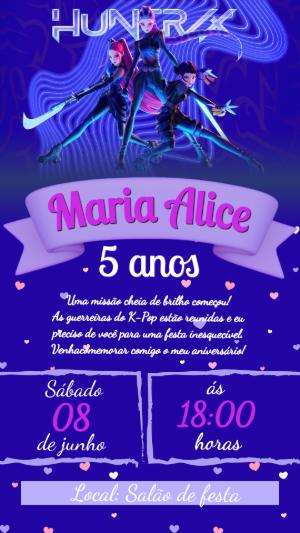 Convite de Aniversário Guerreiras do K-pop Editável
