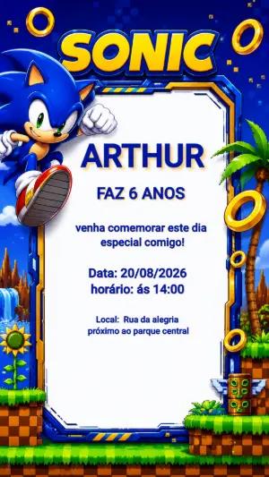 Convite de Aniversário Sonic: Modelo Digital para Editar