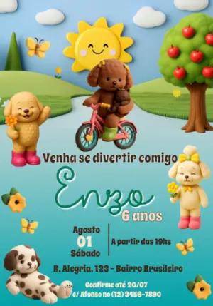 Convite de Aniversário Cachorrinhos Fofos Editável Online