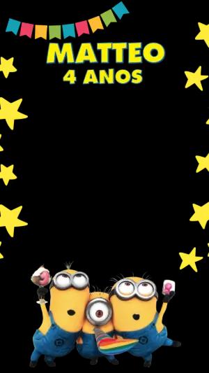Moldura de Aniversário Minions Colorida Modelo Editável