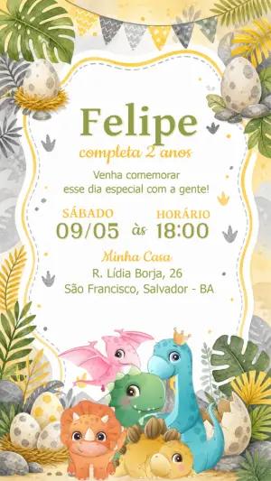 Convite de Aniversário Dinossauros Baby para Editar Online