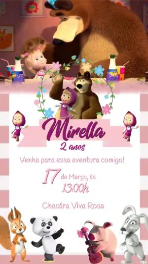 Convite Animado Aniversário Masha e o Urso para Editar Online