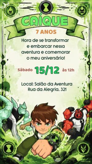 Convite de Aniversário Ben 10 Editável Online