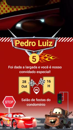 Convite Animado Aniversário Carros Disney para Editar Online