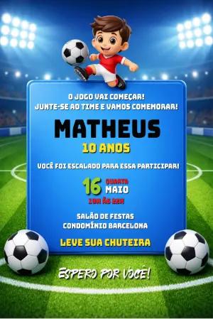 Convite de Aniversário Futebol Infantil Modelo Editável