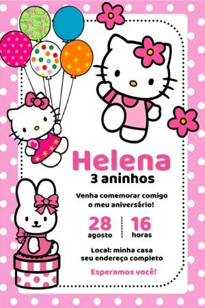 Convite de Aniversário Hello Kitty Rosa para Editar