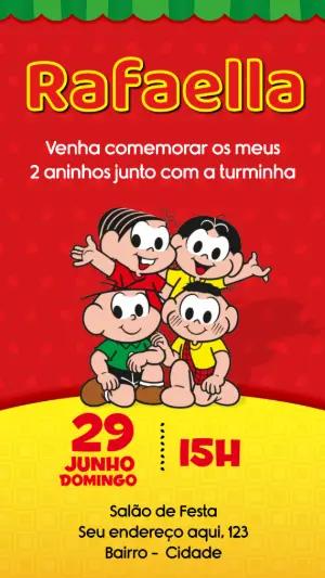 Convite Aniversário Turma da Mônica para Editar Online