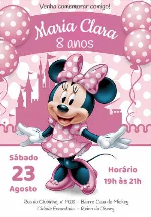 Convite Aniversário Minnie Mouse Rosa para Editar Online