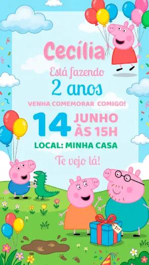 Convite de Aniversário Peppa Pig Colorido para Editar