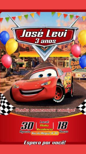 Convite de Aniversário Carros com McQueen para Editar Online