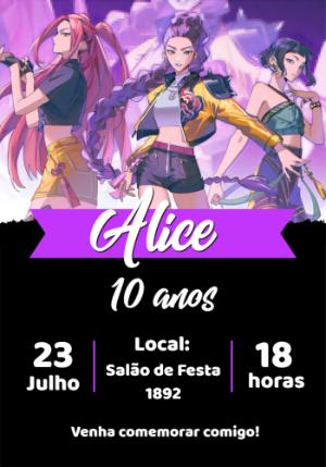 Convite Aniversário Guerreiras K-pop para Editar Online
