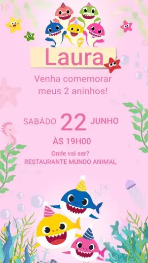 Convite Animado Baby Shark Colorido para Editar