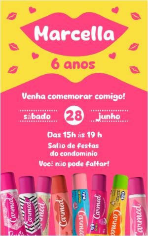 Convite de Aniversário Carmed com Gloss para Editar Online