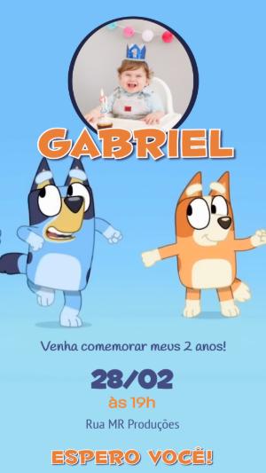 Vídeo Convite de Aniversário Infantil Bluey Editável com Foto
