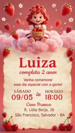 Convite de Aniversário Moranguinho Fofo para Editar Online