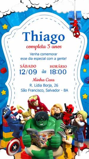 Convite de Aniversário Vingadores Lego para Editar Online