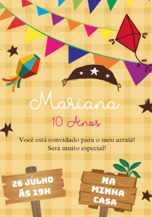 Convite de Aniversário Arraiá com Bandeirinhas para Editar