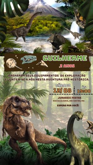 Convite Animado Aniversário Dinossauro Jurássico para Editar
