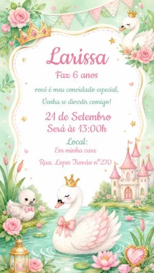 Convite Aniversário Cisne Princesa Editável