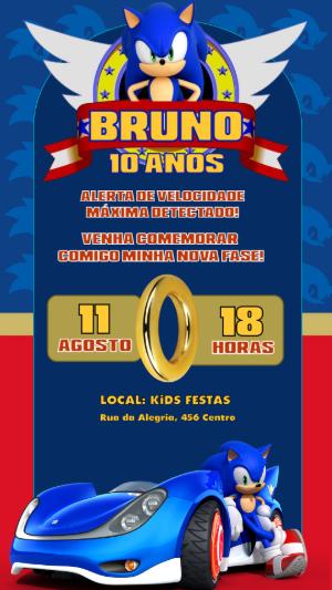 Convite Digital Sonic Aniversário Infantil Modelo Editável