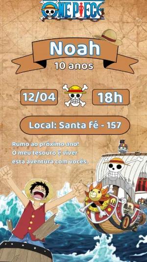 Convite Digital One Piece para Aniversário Infantil Editável