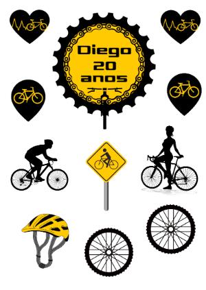 Kit Topper de Bolo Ciclista e Bicicleta para Editar Online