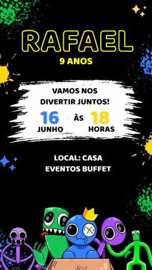 Convite de Aniversário Rainbow Friends Colorido para Editar