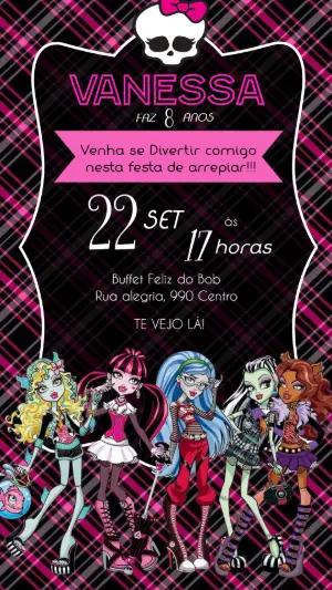 Convite Digital Editável Aniversário Tema Monster High